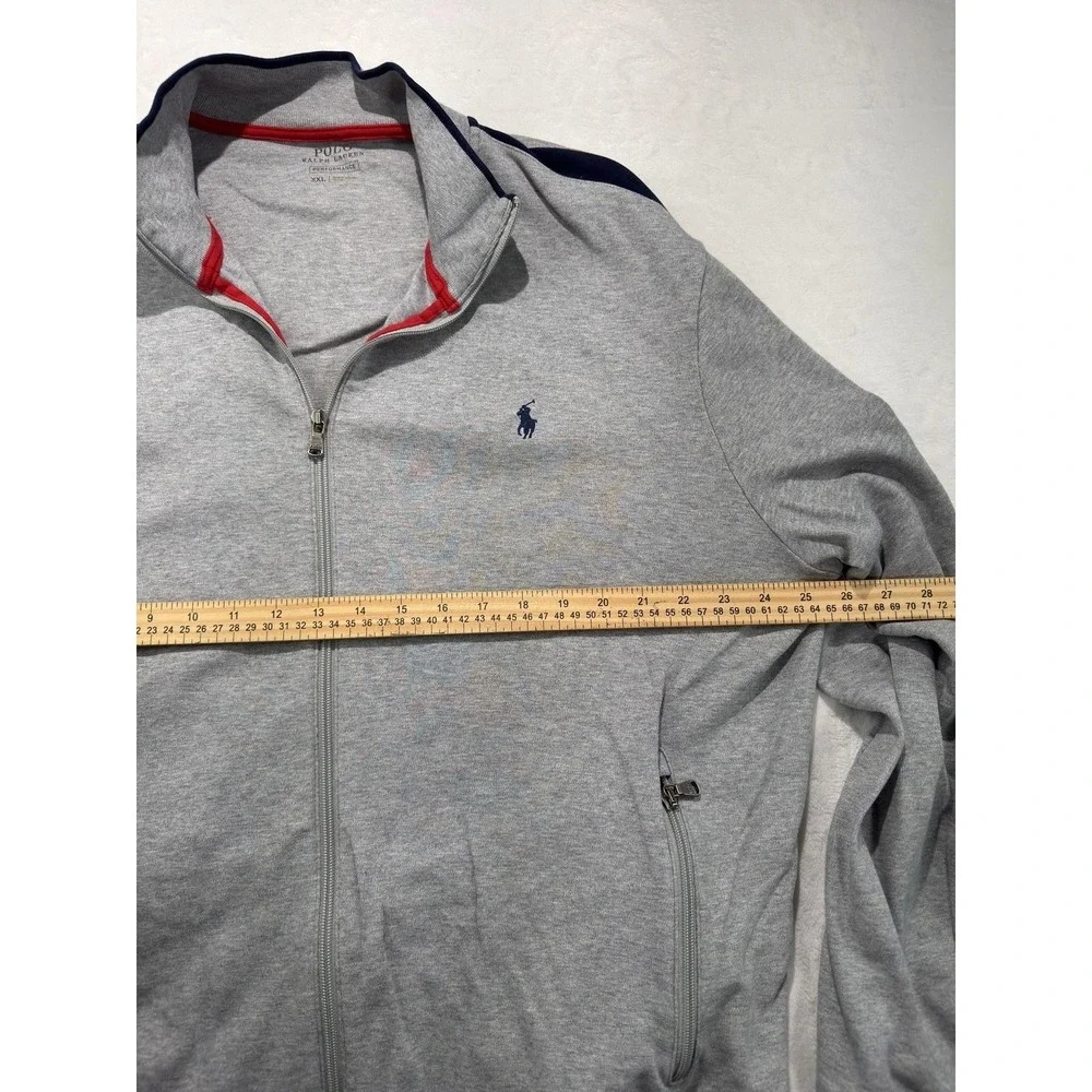 Polo Ralph Lauren Track Jacket Mens 2XL Gray French Terry Full Zip Sport Stripe